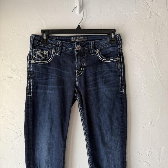 Silver Jeans Suki Super Skinny Jeans Womens 27x33 Dark Wash Stretch Embroidered - Picture 2 of 11